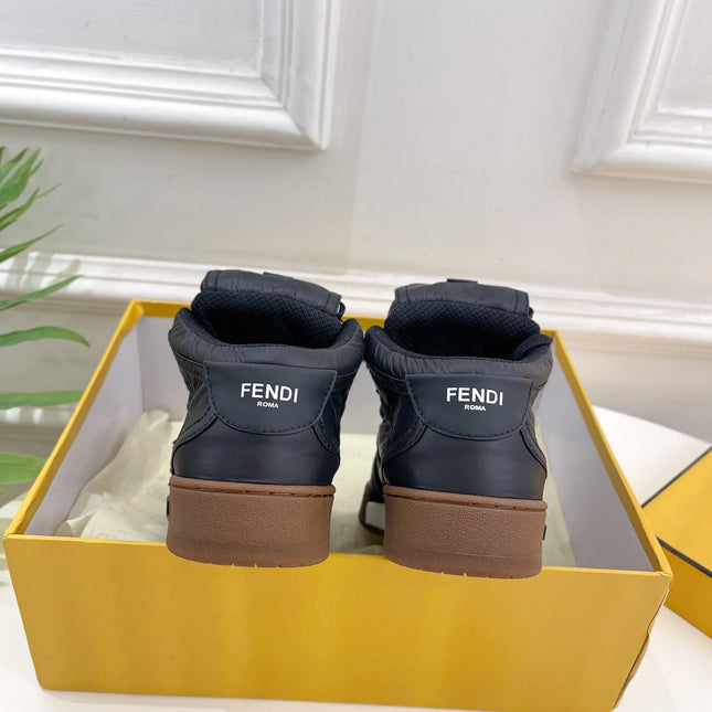 FENDI LOGO SOCK SNEAKER BOOTS IN BLACK LAMBSKIN