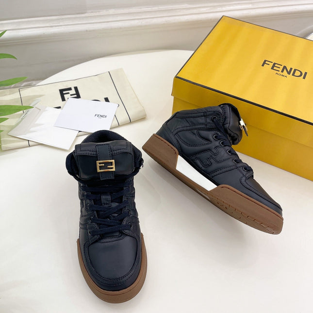FENDI LOGO SOCK SNEAKER BOOTS IN BLACK LAMBSKIN