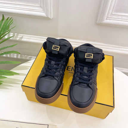 FENDI LOGO SOCK SNEAKER BOOTS IN BLACK LAMBSKIN