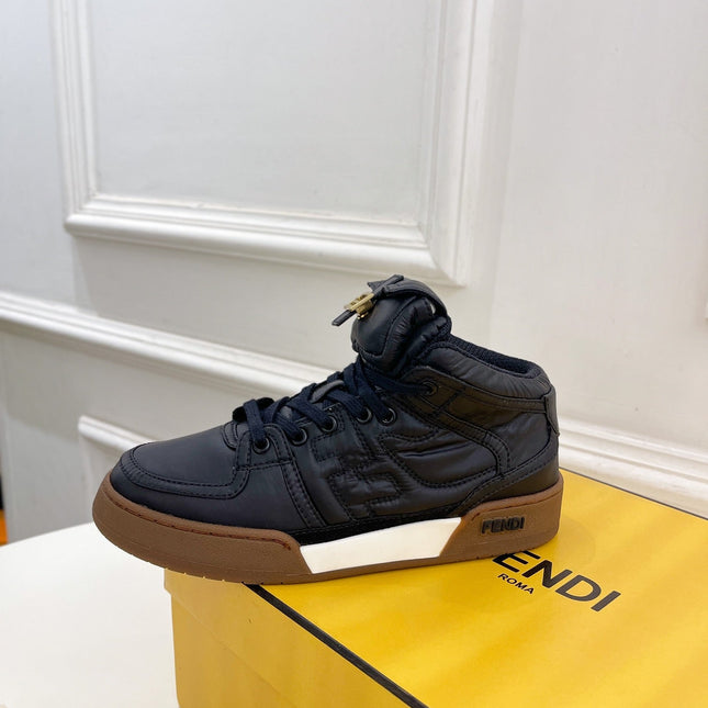 FENDI LOGO SOCK SNEAKER BOOTS IN BLACK LAMBSKIN