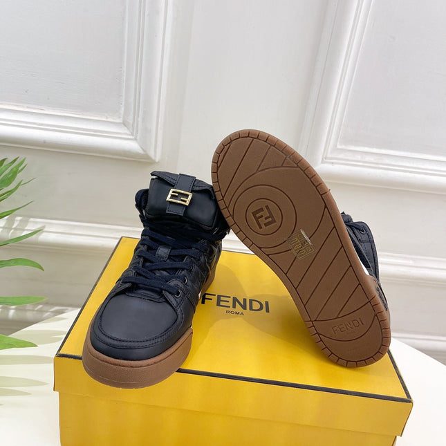 FENDI LOGO SOCK SNEAKER BOOTS IN BLACK LAMBSKIN