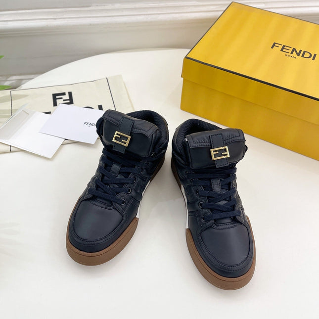 FENDI LOGO SOCK SNEAKER BOOTS IN BLACK LAMBSKIN
