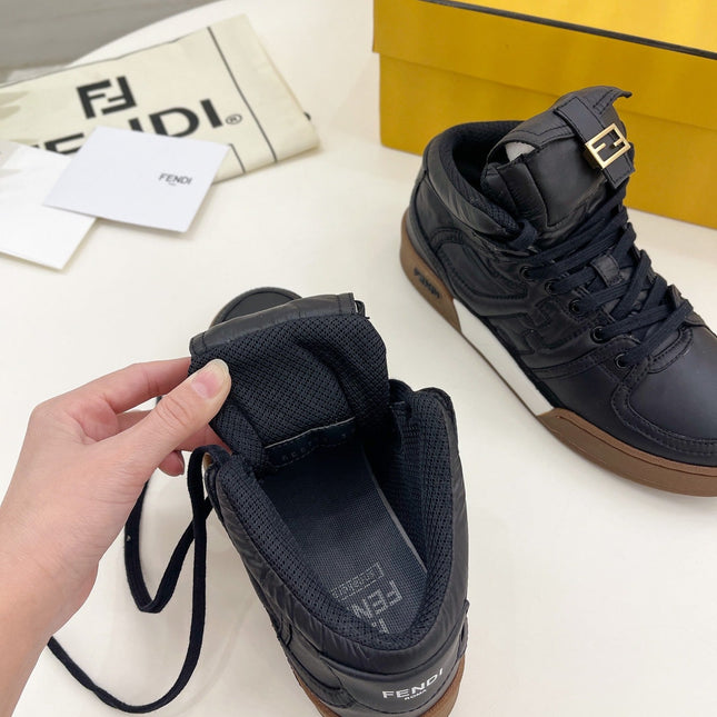 FENDI LOGO SOCK SNEAKER BOOTS IN BLACK LAMBSKIN