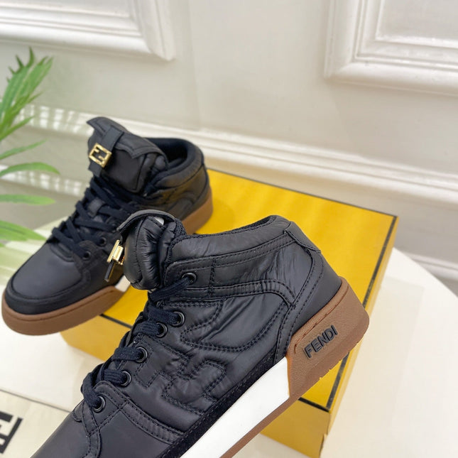 FENDI LOGO SOCK SNEAKER BOOTS IN BLACK LAMBSKIN