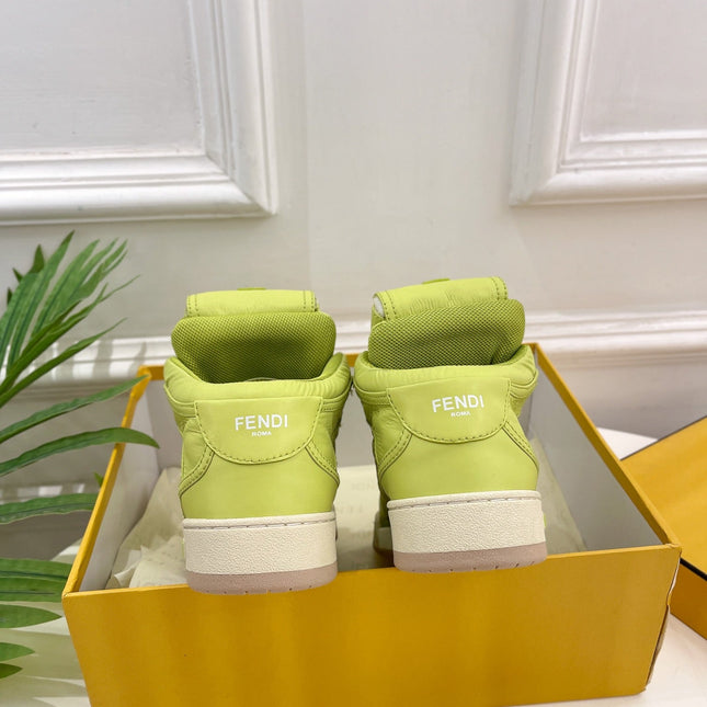 FENDI LOGO SOCK SNEAKER BOOTS IN YELLOWISH GREEN LAMBSKIN