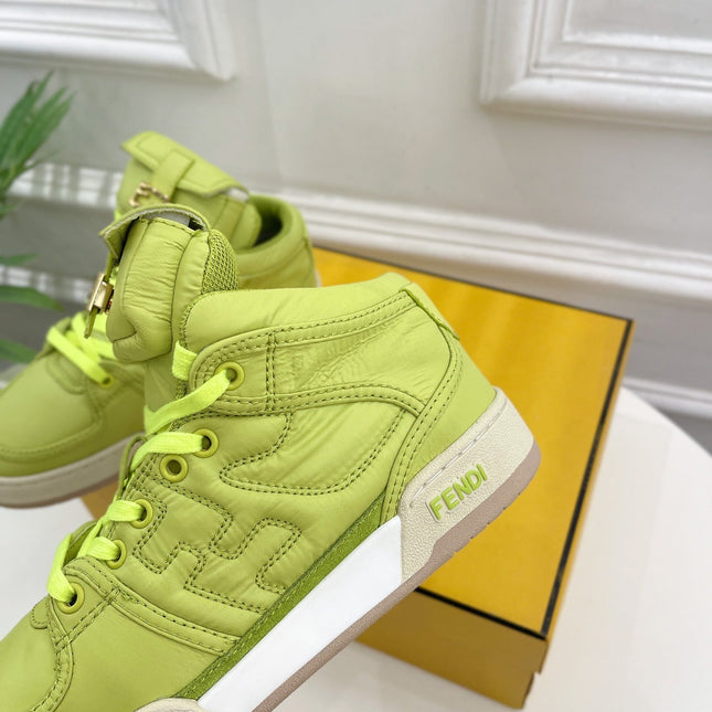 FENDI LOGO SOCK SNEAKER BOOTS IN YELLOWISH GREEN LAMBSKIN