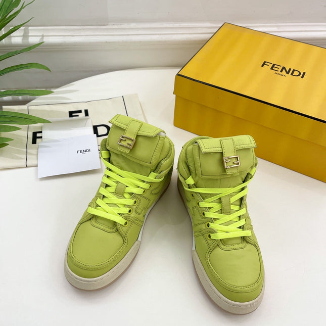 FENDI LOGO SOCK SNEAKER BOOTS IN YELLOWISH GREEN LAMBSKIN