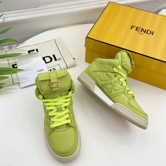 FENDI LOGO SOCK SNEAKER BOOTS IN YELLOWISH GREEN LAMBSKIN