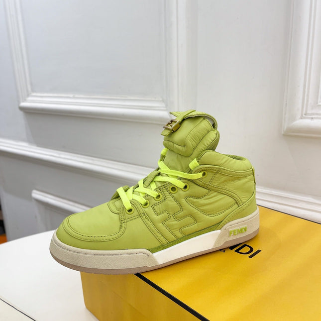 FENDI LOGO SOCK SNEAKER BOOTS IN YELLOWISH GREEN LAMBSKIN