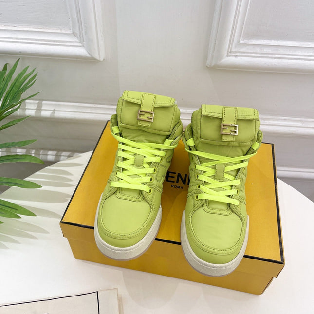 FENDI LOGO SOCK SNEAKER BOOTS IN YELLOWISH GREEN LAMBSKIN