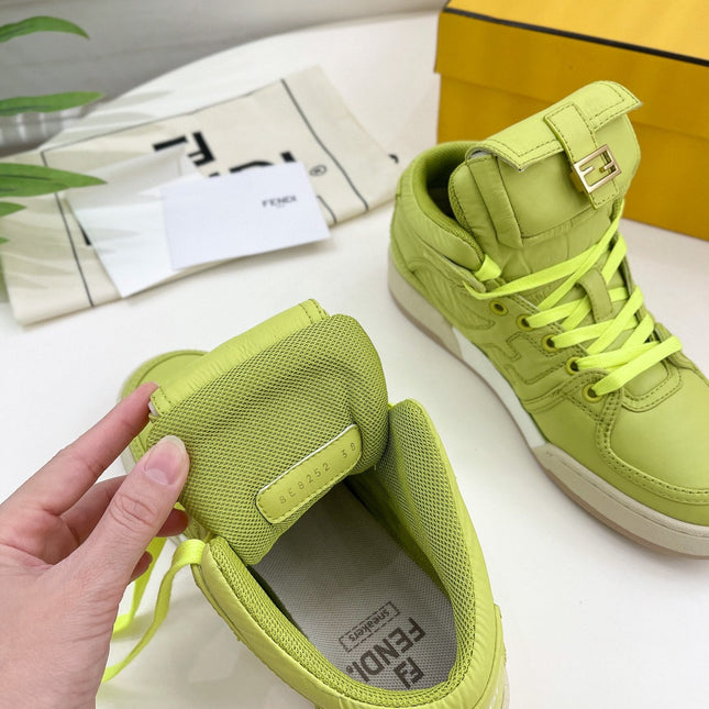 FENDI LOGO SOCK SNEAKER BOOTS IN YELLOWISH GREEN LAMBSKIN