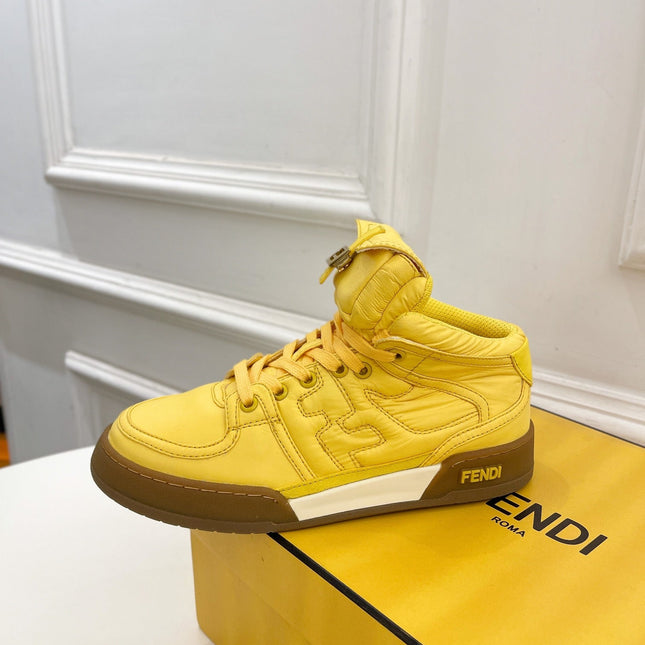 FENDI LOGO SOCK SNEAKER BOOTS IN CORN YELLOW LAMBSKIN