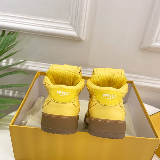 FENDI LOGO SOCK SNEAKER BOOTS IN CORN YELLOW LAMBSKIN