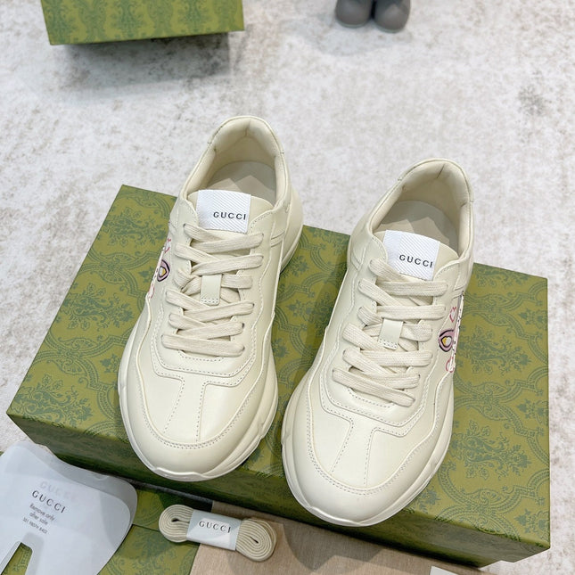 GG RHYTON TRAINER WHITE LAMBSKIN WITH FOX ICON