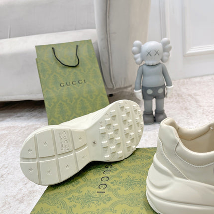 GG RHYTON TRAINER WHITE LAMBSKIN WITH FOX ICON