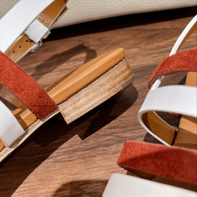 EPHESE SANDAL CARAMEL AND WHITE CALFSKIN