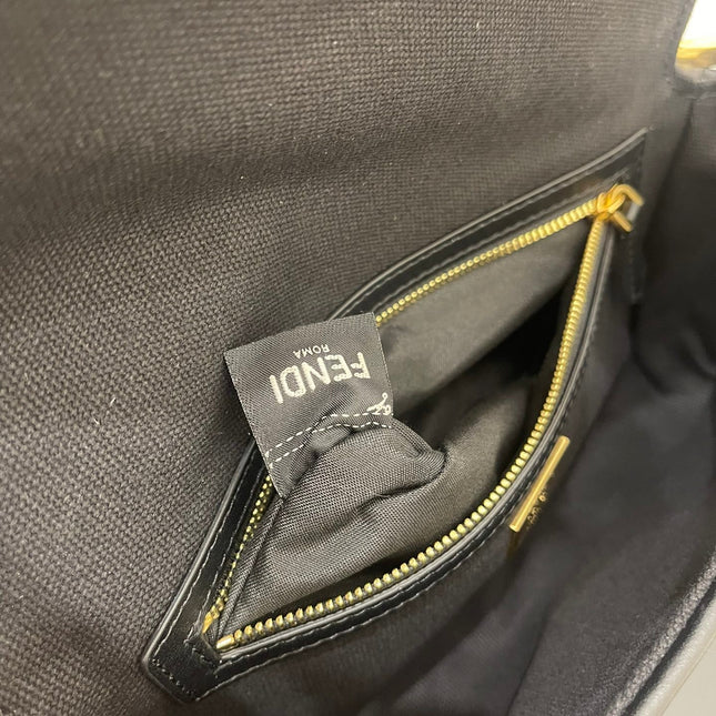 FENDI 26 BAGUETTE BLACK NAPPA LEATHER BAG WITH GOLD HARDWARE