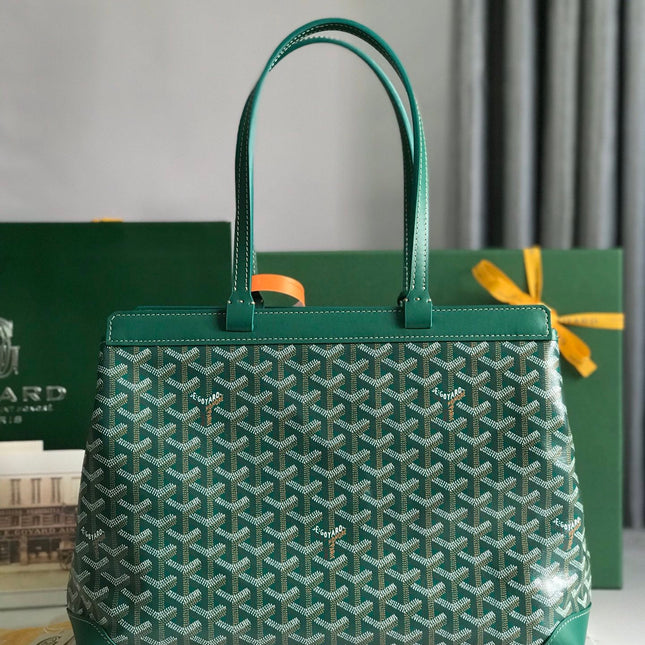 BELLECHASSE BIAUDE PM BAG 36 IN GREEN GOYARDINE CANVAS AND CALFSKIN TRIM