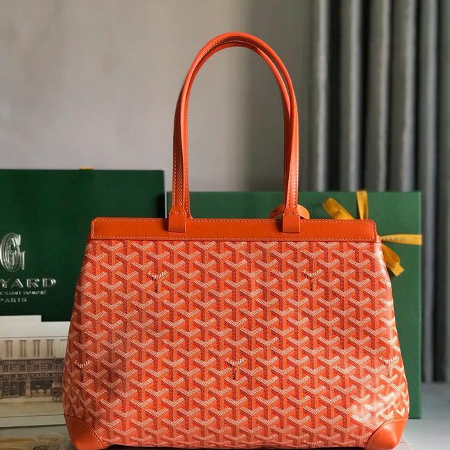 BELLECHASSE BIAUDE PM BAG 36 IN ORANGE GOYARDINE CANVAS AND CALFSKIN TRIM