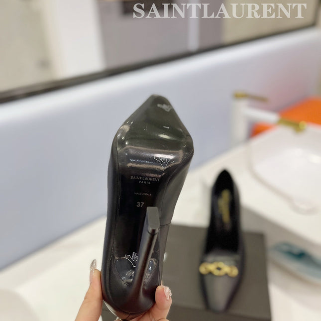 SL SILVANA CHAIN PUMPS BLACK CALFSKIN