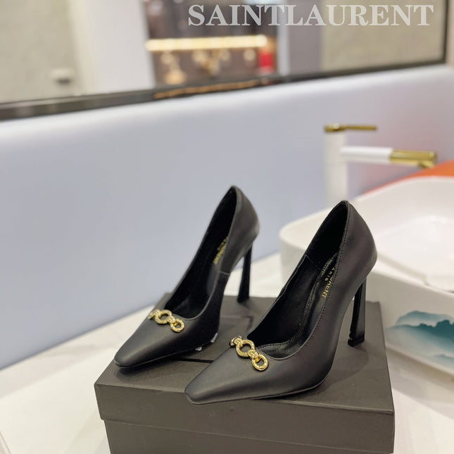 SL SILVANA CHAIN PUMPS BLACK CALFSKIN