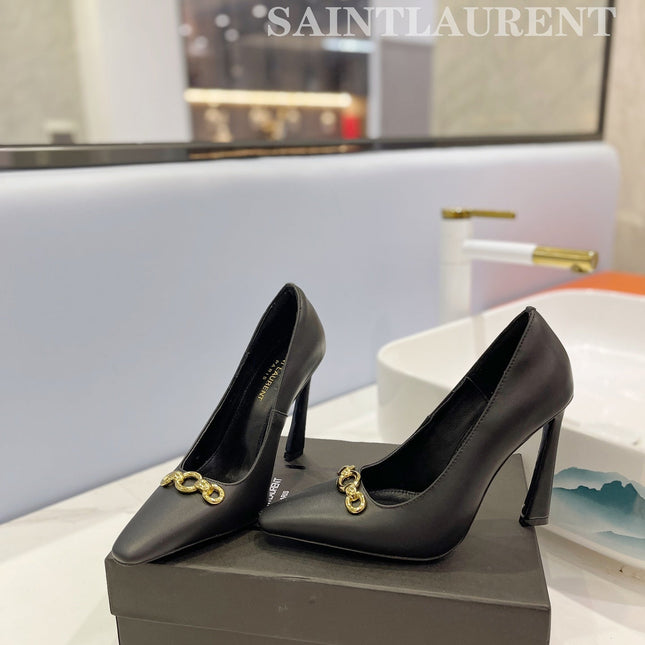 SL SILVANA CHAIN PUMPS BLACK CALFSKIN