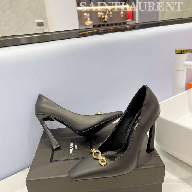 SL SILVANA CHAIN PUMPS BLACK CALFSKIN