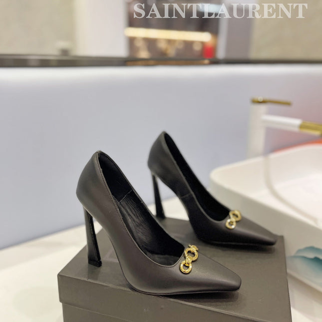 SL SILVANA CHAIN PUMPS BLACK CALFSKIN