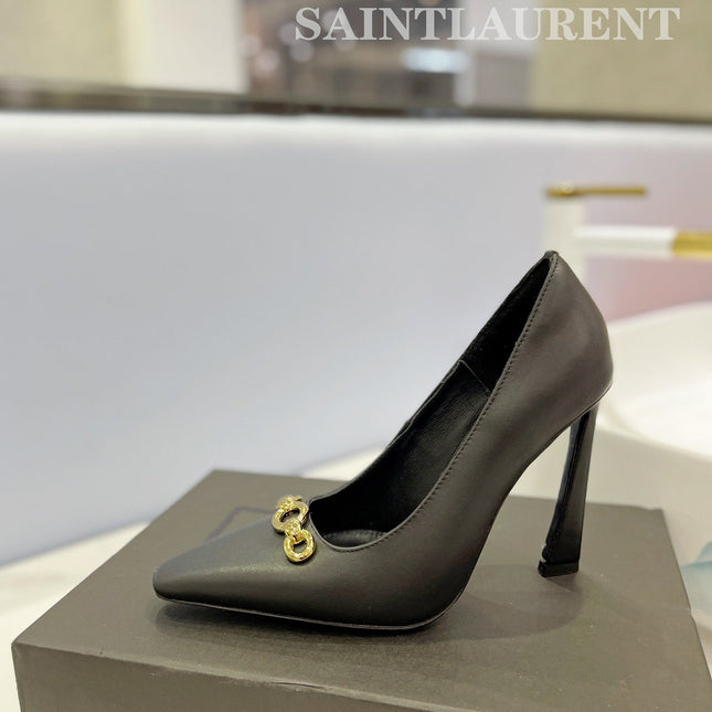 SL SILVANA CHAIN PUMPS BLACK CALFSKIN