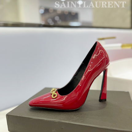 SL SILVANA CHAIN PUMPS GLOSSY RED CALFSKIN