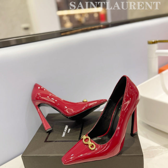 SL SILVANA CHAIN PUMPS GLOSSY RED CALFSKIN