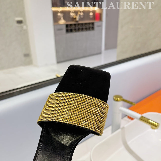 SL LUCKY GOLD CRYSTAL HIGH HEELS BLACK CALFSKIN