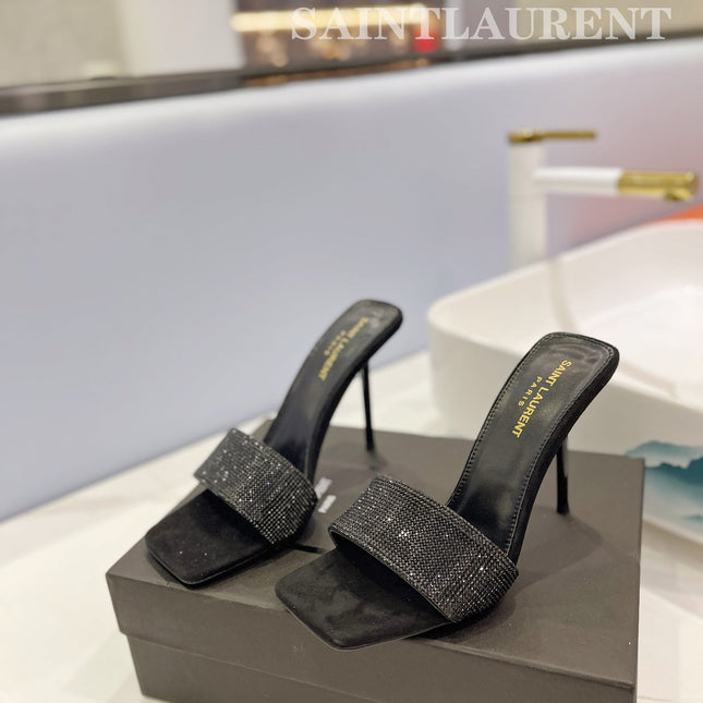 SL LUCKY BLACK CRYSTAL HIGH HEELS BLACK CALFSKIN