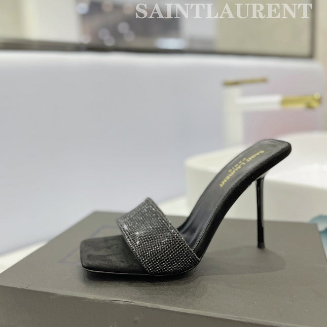 SL LUCKY BLACK CRYSTAL HIGH HEELS BLACK CALFSKIN