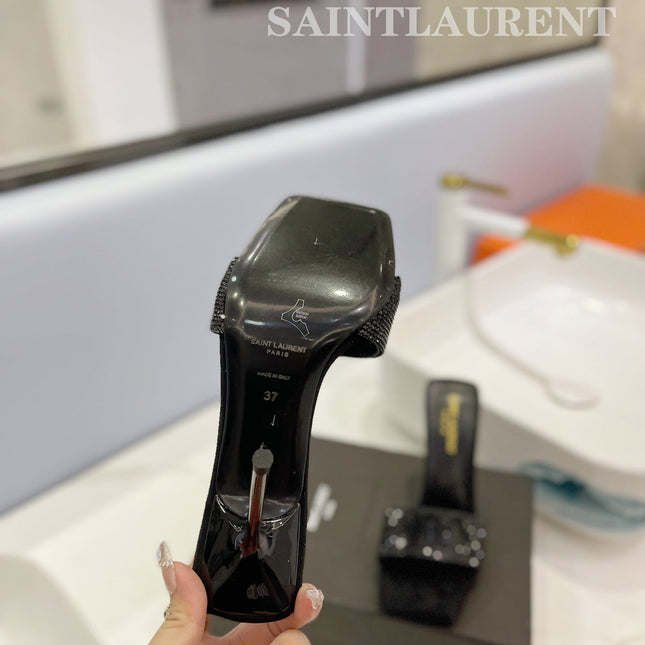 SL LUCKY BLACK CRYSTAL HIGH HEELS BLACK CALFSKIN