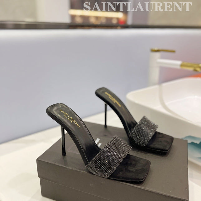 SL LUCKY BLACK CRYSTAL HIGH HEELS BLACK CALFSKIN