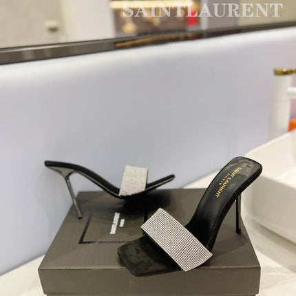 SL LUCKY WHITE CRYSTAL HIGH HEELS BLACK CALFSKIN
