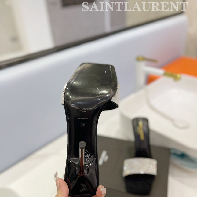 SL LUCKY WHITE CRYSTAL HIGH HEELS BLACK CALFSKIN