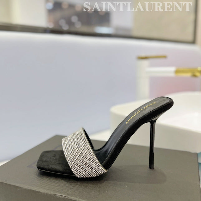 SL LUCKY WHITE CRYSTAL HIGH HEELS BLACK CALFSKIN