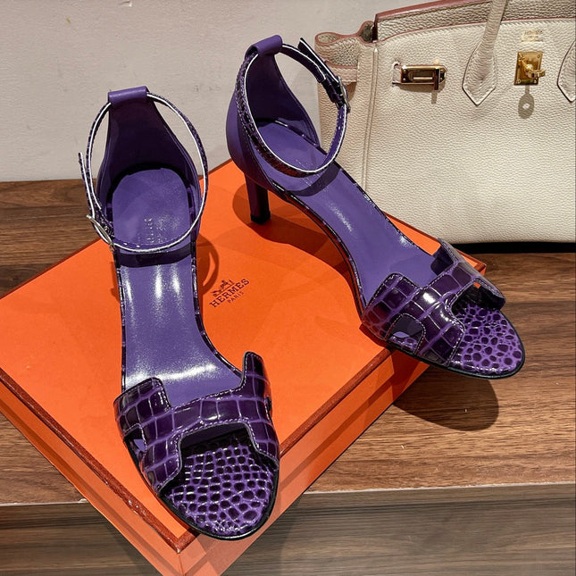 PREMIERE 70 SANDAL IN VIOLET PURPLE CROCODILE LEATHER