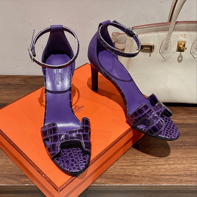 PREMIERE 115 SANDAL IN VIOLET PURPLE CROCODILE LEATHER