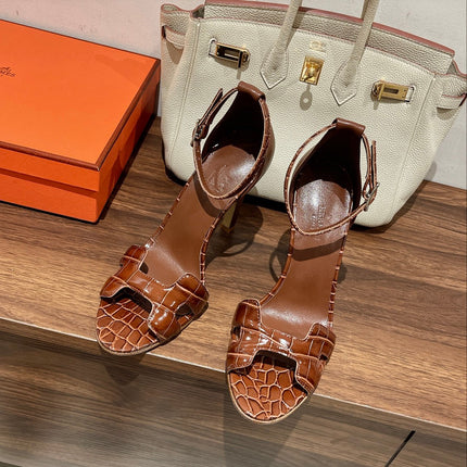 PREMIERE 115 SANDAL IN BRONZE BROWN CROCODILE LEATHER