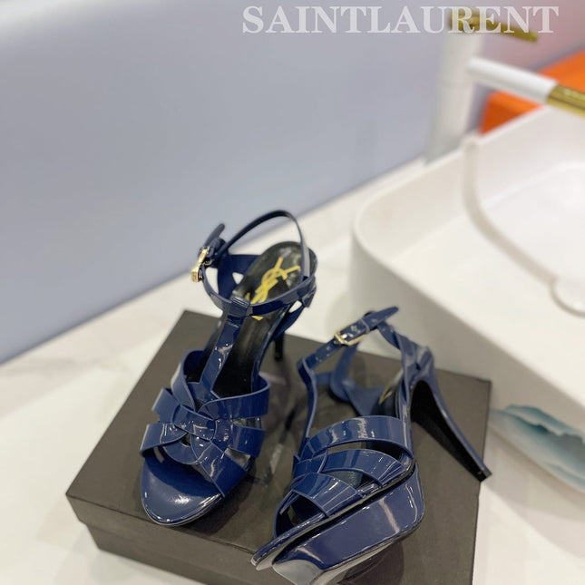 SL TRIBUTE POINED TOE SANDALS GLOSSY NAVY CALFSKIN