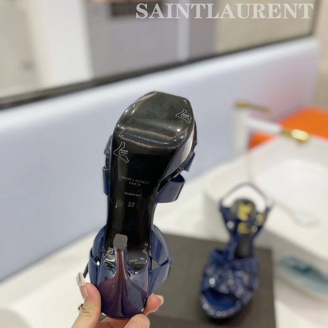 SL TRIBUTE POINED TOE SANDALS GLOSSY NAVY CALFSKIN