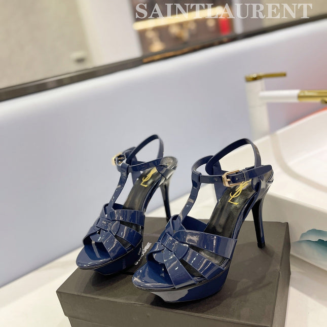 SL TRIBUTE POINED TOE SANDALS GLOSSY NAVY CALFSKIN