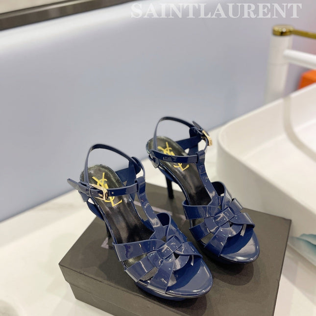 SL TRIBUTE POINED TOE SANDALS GLOSSY NAVY CALFSKIN