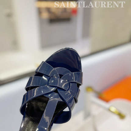 SL TRIBUTE POINED TOE SANDALS GLOSSY NAVY CALFSKIN