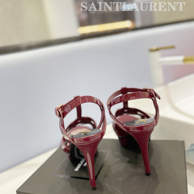 SL TRIBUTE POINED TOE SANDALS GLOSSY BERRY CALFSKIN