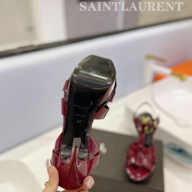 SL TRIBUTE POINED TOE SANDALS GLOSSY BERRY CALFSKIN