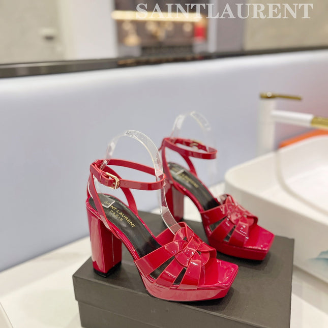 SL TRIBUTE FLATFORM SANDALS GLOSSY RED CALFSKIN